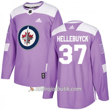 Män Ishockey Winnipeg Jets Tröja Connor Hellebuyck 37 Adidas 2017-2018 Lila Fights Cancer Practice Authentic